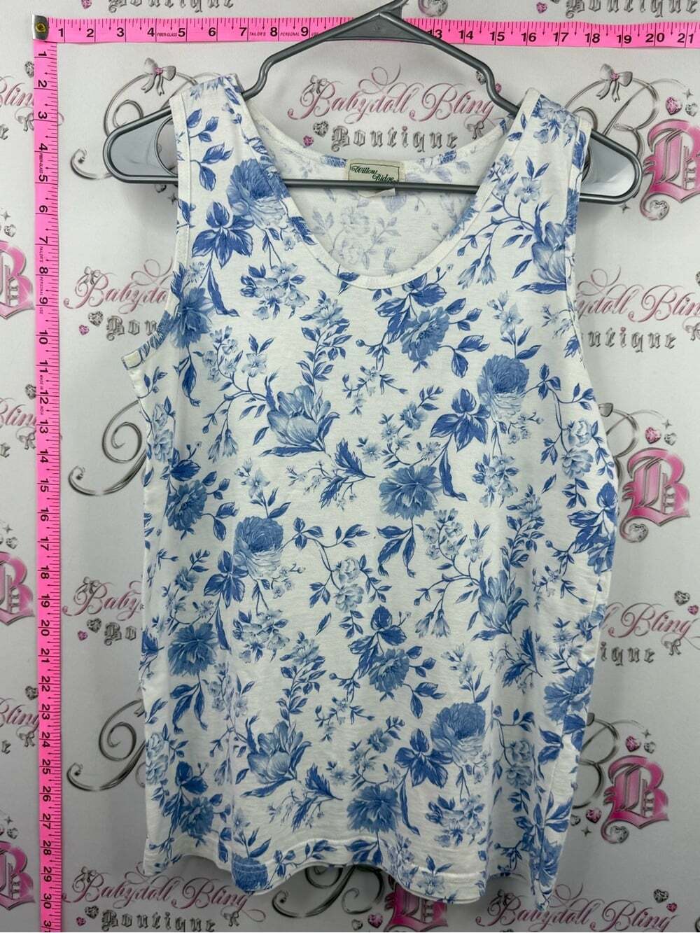 Willow Ridge tank top flowers White Tank Top with Blue Floral Print